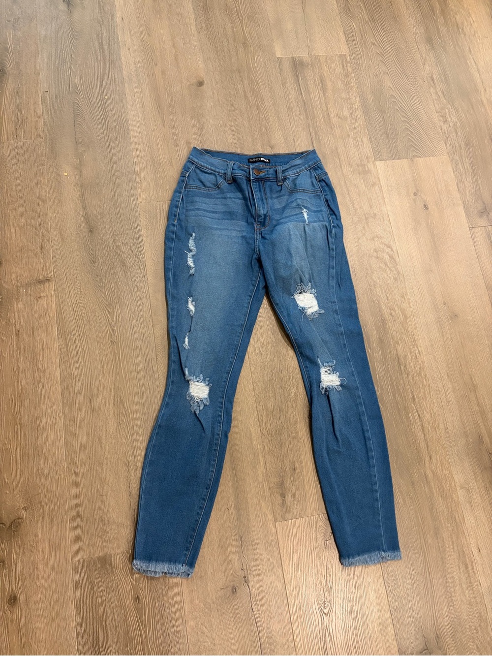 Fashion Nova Ripped Mid-Blue Skinny Jeans